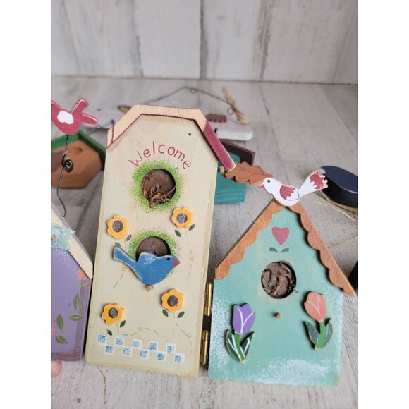 Wooden bird house vintage hanging spring set flower decor - Picture 6 of 8